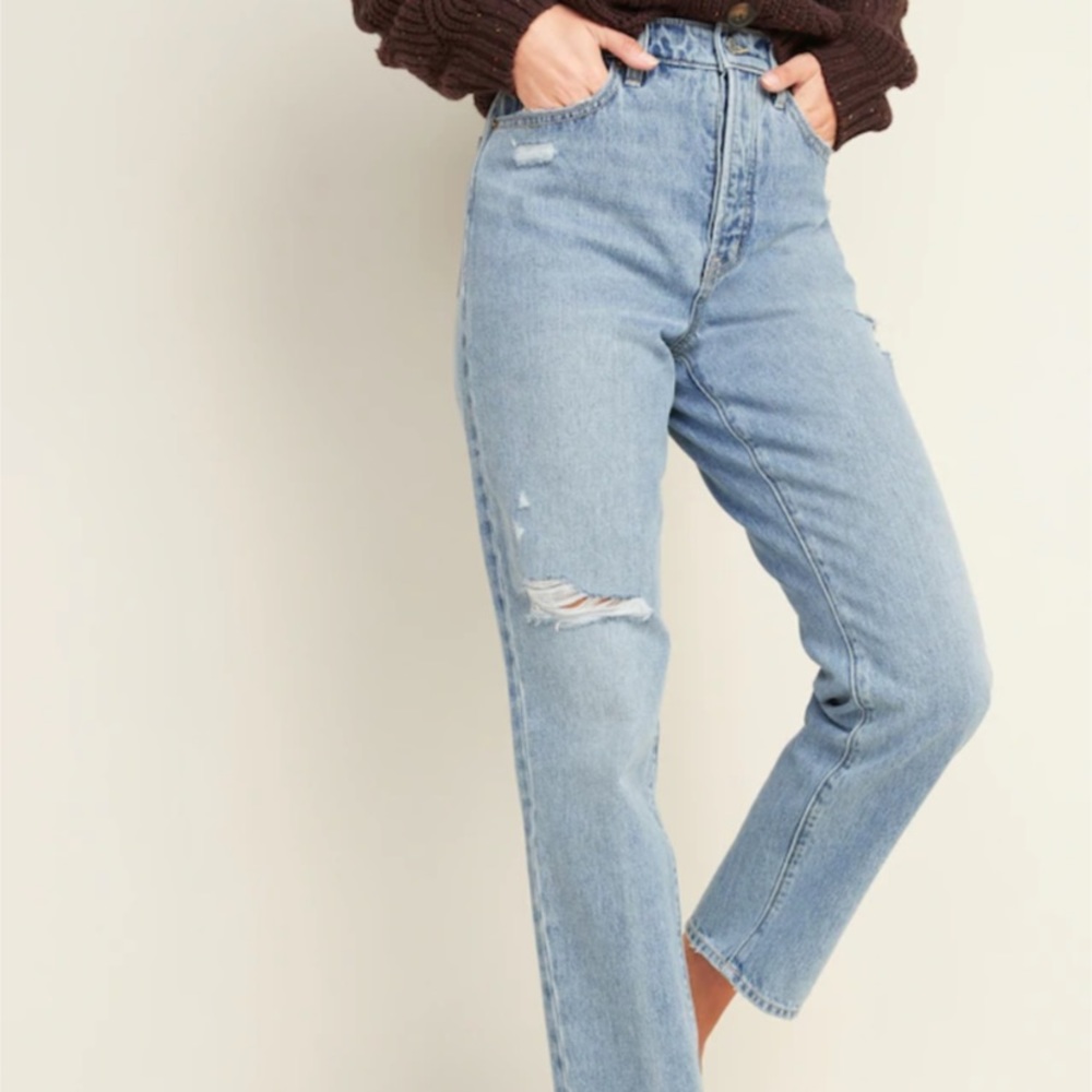 Distressed straight leg old navy jeans